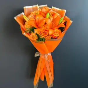 Turuncu Lilyum Gül Buketi - Ay Flowers