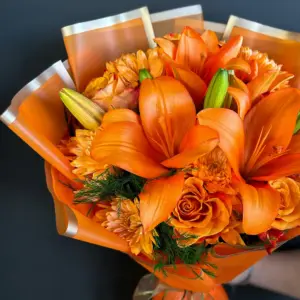 Turuncu Lilyum Gül Buketi - Ay Flowers