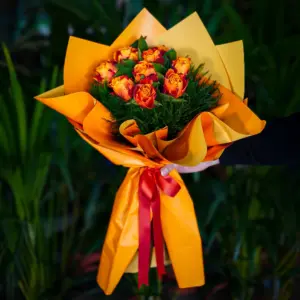 9'lu Turuncu Gül Buketi - Ay Flowers