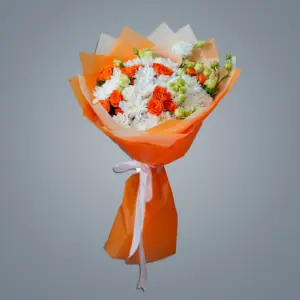 Beyaz Papatya ve Turuncu Gül Buketi - Ay Flowers