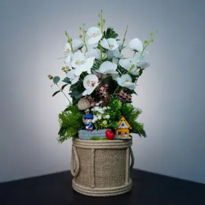 Beyaz Yapay Orkide Teraryum - Ay Flowers