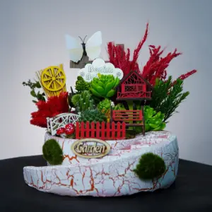 Kırmızı Renkli Bahçe Teraryum - Ay Flowers