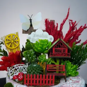 Kırmızı Renkli Bahçe Teraryum - Ay Flowers