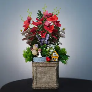 Kırmızı Yapay Orkide Teraryum - Ay Flowers
