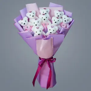 Köpük Ayıcık Buketi Lila - Pembe Süslemeli - Ay Flowers