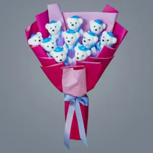 Köpük Ayıcık Buketi Mavi-Pembe Süslemeli - Ay Flowers