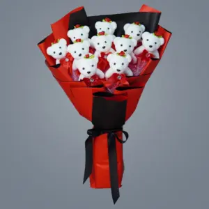 Köpük Ayıcık Buketi Siyah - Kırmızı Süslemeli - Ay Flowers 