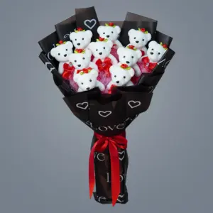 Köpük Ayıcık Buketi - Siyah LOVE Tasarımlı - Ay Flowers