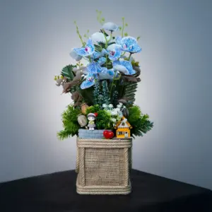 Mavi Benekli Yapay Orkide Teraryum - Ay Flowers