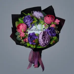 Mor ve Pembe Yapay Buket Aynalı Seni Seviyorum Yazılı - Ay Flowers (1)