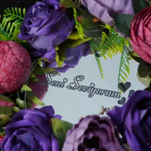 Mor ve Pembe Yapay Buket Aynalı Seni Seviyorum Yazılı - Ay Flowers
