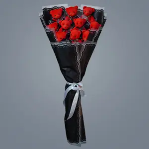 Peluş Ayıcık Buketi Kırmızı-Siyah - Ay Flowers