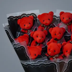 Peluş Ayıcık Buketi Kırmızı-Siyah - Ay Flowers