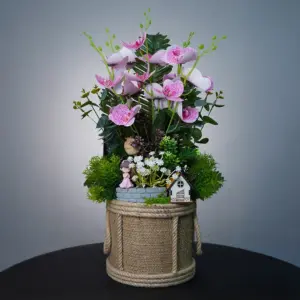 Pembe Benekli Yapay Orkide Teraryum - Ay Flowers