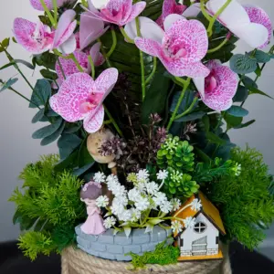 Pembe Benekli Yapay Orkide Teraryum - Ay Flowers