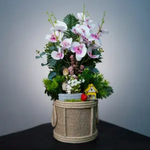 Pembe Beyaz Yapay Orkide Teraryum - Ay Flowers