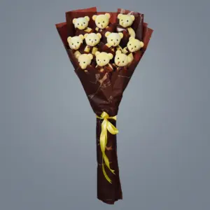Sarı Peluş Ayıcık Buketi Kahverengi Süslemeli - Ay Flowers