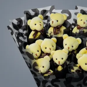 Sarı Peluş Ayıcık Buketi Siyah Süslemeli - Ay Flowers