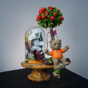 Turuncu Ayıcıklı Işıklı Teraryum - Ay Flowers