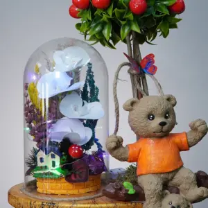 Turuncu Ayıcıklı Işıklı Teraryum - Ay Flowers