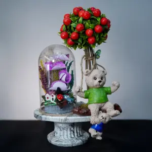 Yeşil Ayıcıklı Işıklı Teraryum - Ay Flowers