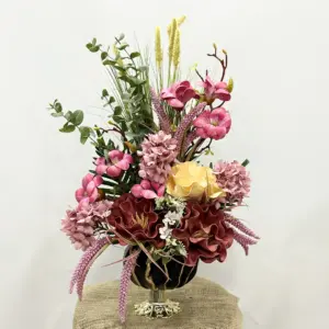 Kadeh Saksıda Kırmızı-Pembe Yapay Aranjman - Ay Flowers