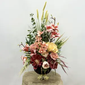 Kadeh Saksıda Pembe-Krem Yapay Aranjman - Ay Flowers