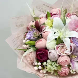 Renkli Karışık Mor-Pembe Yapay Buket - Ay Flowers