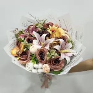 Renkli Yapay Bordo-Sarı Buket - Ay Flowers