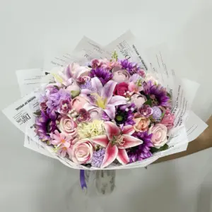 Renkli Yapay Lilyumlu Mor Buket - Ay Flowers