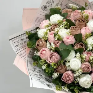 Renkli Yapay Pembe-Kahve Pione Buket - Ay Flowers