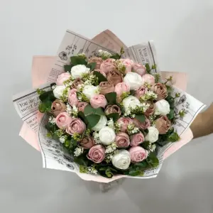 Renkli Yapay Pembe-Kahve Pione Buket - Ay Flowers