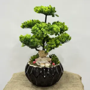 Yapay Bonzai Aranjman Ayıcıklı Saksı - Ay Flowers