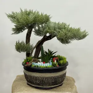 Yapay Bonzai Aranjman Gri-Yeşil - Ay Flowers