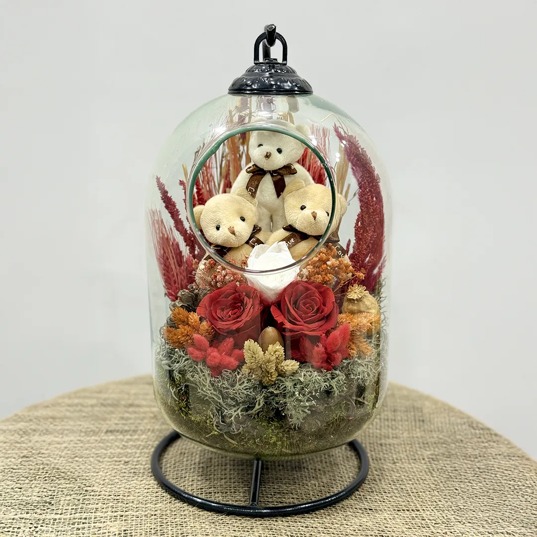 Yapay Stantlı Teraryum Kırmızı Gül - Ay Flowers