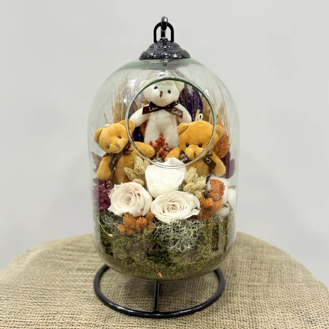 Yapay Stantlı Teraryum Krem Gül - Ay Flowers